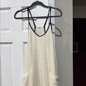 FP Movement by Free People Cream Textured Romper with Black Trim